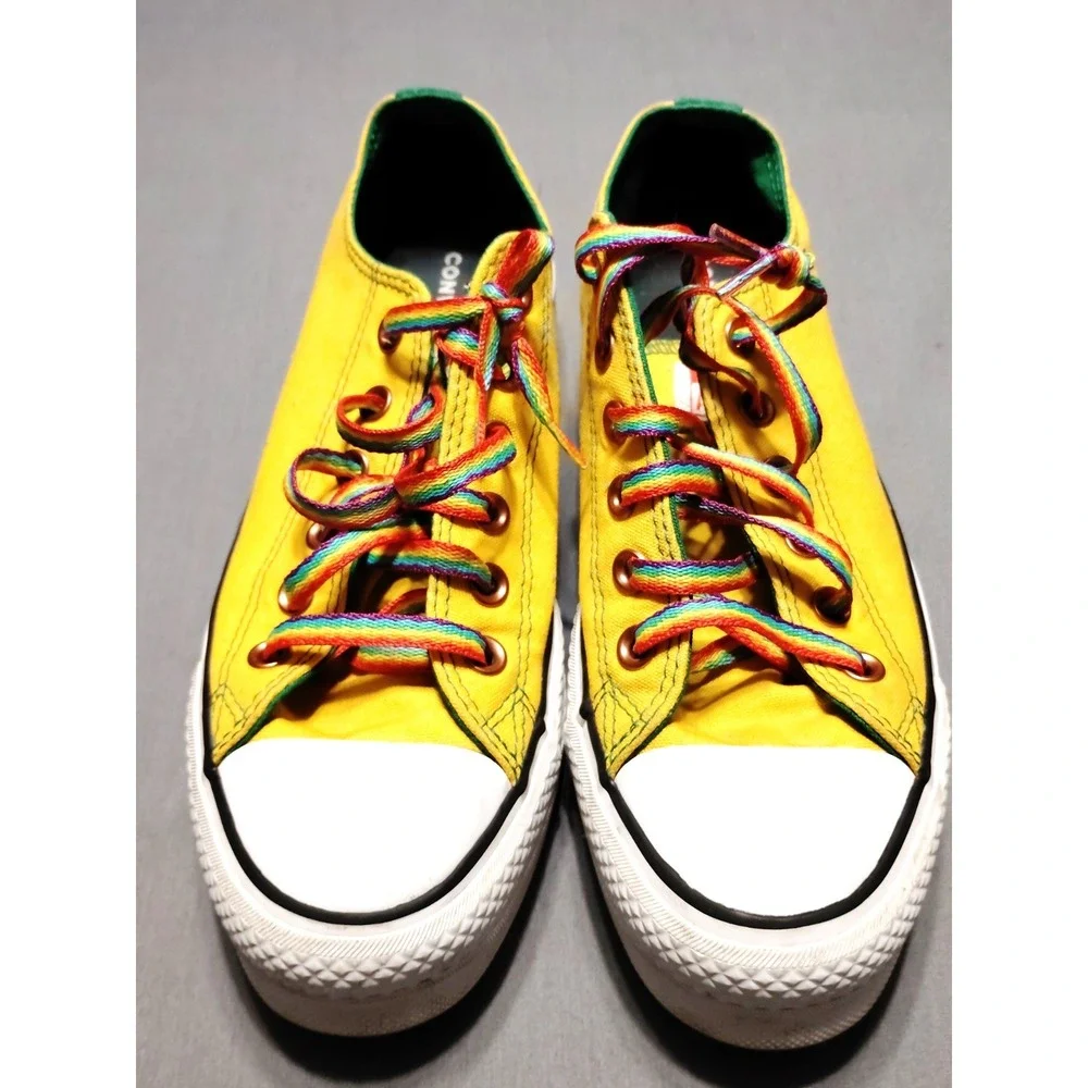 Converse All Star Low Top WM8/M6 UNISEX‎ Yellow Rainbow Wedding Shoes Sneakers - Picture 2 of 9